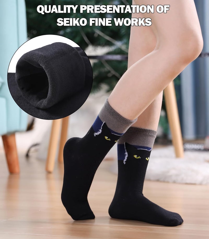 SDBING Womens Cat Socks Cute Gifts Animal Soft Breathable Thin Cotton Casual Crew Socks 5 Pairs - Image 4